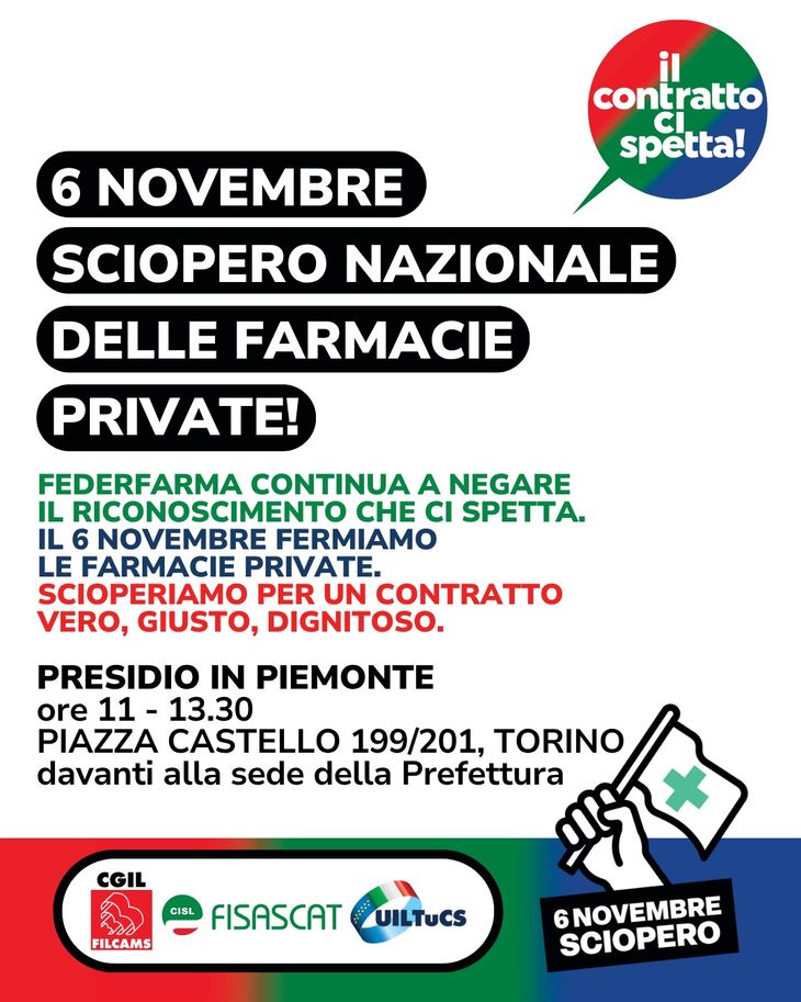 SCIOPERO 6 NOVEMBRE  dipendenti farmacie private. ...